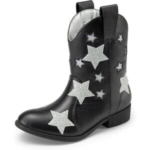 Girls Black Cowgirl Mid Calf Glitter Western Boots Toddler Star Riding Shoes